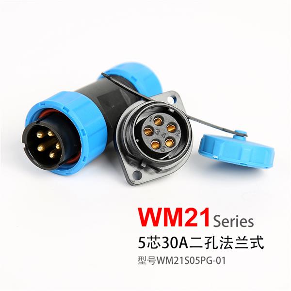 WM21-5芯 二孔固定式  防水插头插座 WM21S05PG-01